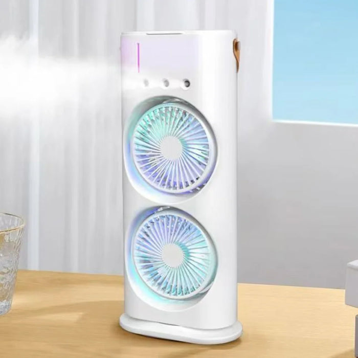 Dual Head Spray Fan USB Rechargeable Remote Control Low Noise Desktop Cooling Fan for Home Office - White - 2