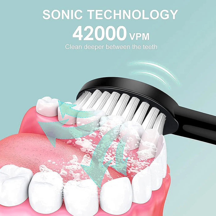 H02030 Electric Toothbrush Rechargeable Sonic Electronic Toothbrush with 8 Brush Heads 2 Mins 6 Modes Smart Timer, 42000VPM - Black - 2