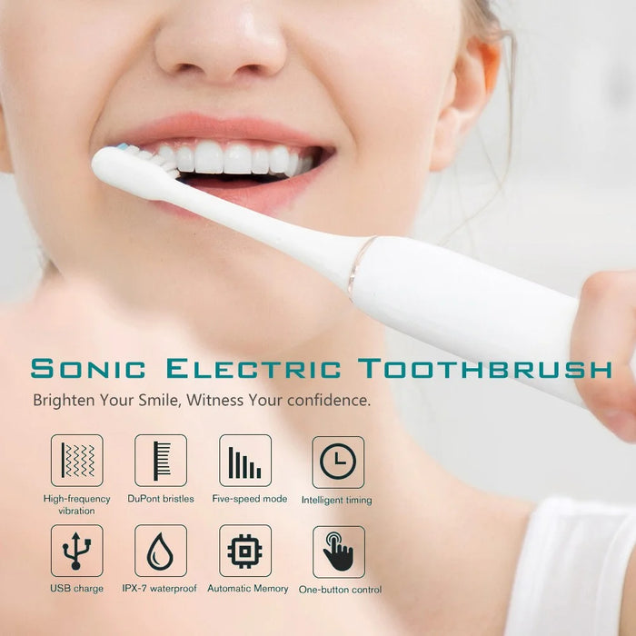 H02030 Electric Toothbrush Rechargeable Sonic Electronic Toothbrush with 8 Brush Heads 2 Mins 6 Modes Smart Timer, 42000VPM - Black - 5