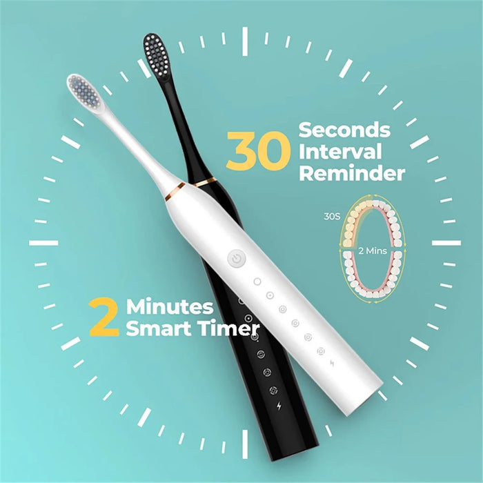 H02030 Electric Toothbrush Rechargeable Sonic Electronic Toothbrush with 8 Brush Heads 2 Mins 6 Modes Smart Timer, 42000VPM - Black - 6