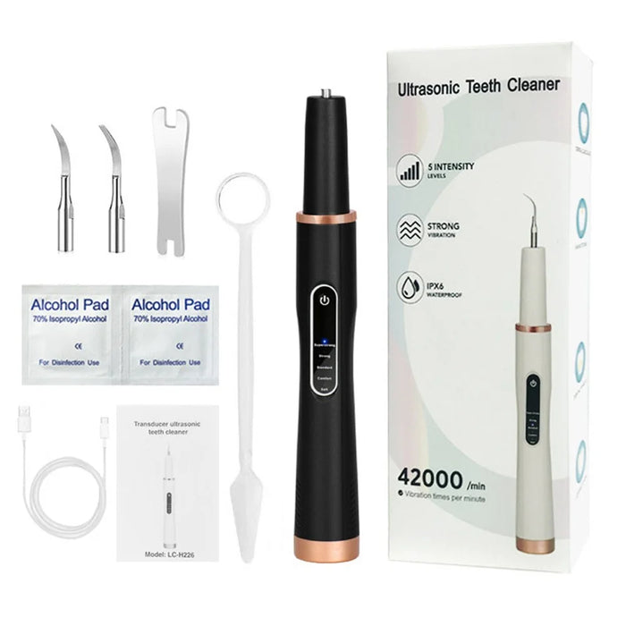 H02077 Plaque Remover Ultrasonic Scaler Tooth Cleaner 5 Modes Rechargeable Teeth Stain Remover Tool - Black - 1