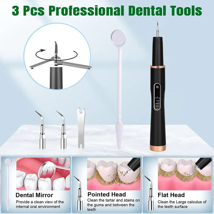 H02077 Plaque Remover Ultrasonic Scaler Tooth Cleaner 5 Modes Rechargeable Teeth Stain Remover Tool - Black - 2