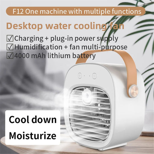 F12 Water-Cooled Fan Hanheld Nano Spray Cooling Fan Mini Desktop Air Cooler - White - 2