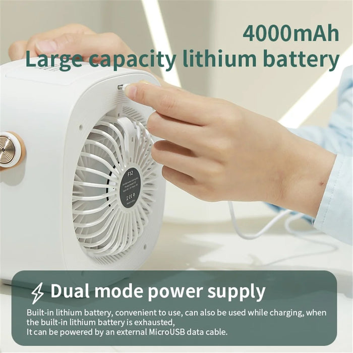 F12 Water-Cooled Fan Hanheld Nano Spray Cooling Fan Mini Desktop Air Cooler - White - 5