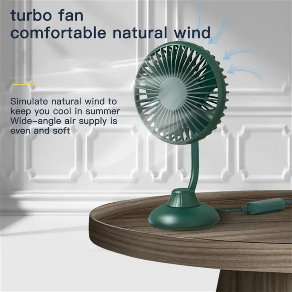 F502 Car Interior Mute Fan USB Powered 3 Wind Speeds Adjustable Automotive Cooling Fan - Green - 3