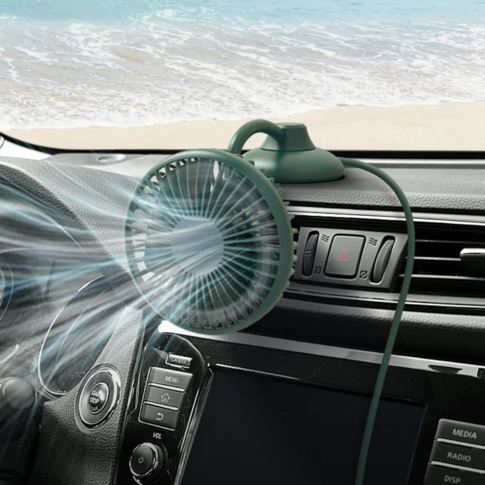 F502 Car Interior Mute Fan USB Powered 3 Wind Speeds Adjustable Automotive Cooling Fan - Green - 6
