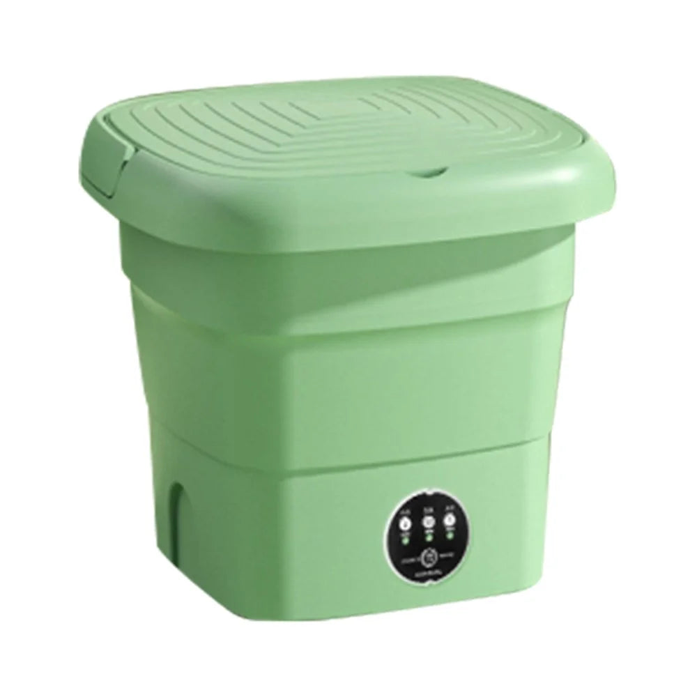 4.5L Mini Foldable TPE+PP Washing Machine Blue Light Antibacterial Timing Underwear Cleaning Machine, EU Plug - Green - 1