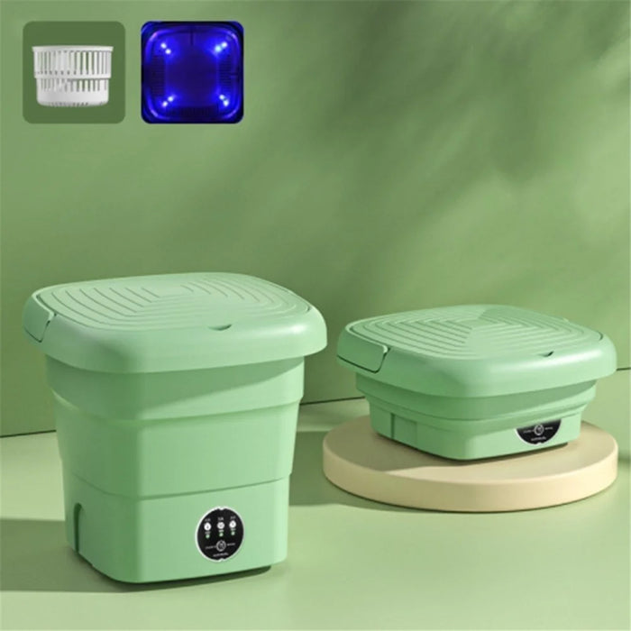 4.5L Mini Foldable TPE+PP Washing Machine Blue Light Antibacterial Timing Underwear Cleaning Machine, EU Plug - Green - 2
