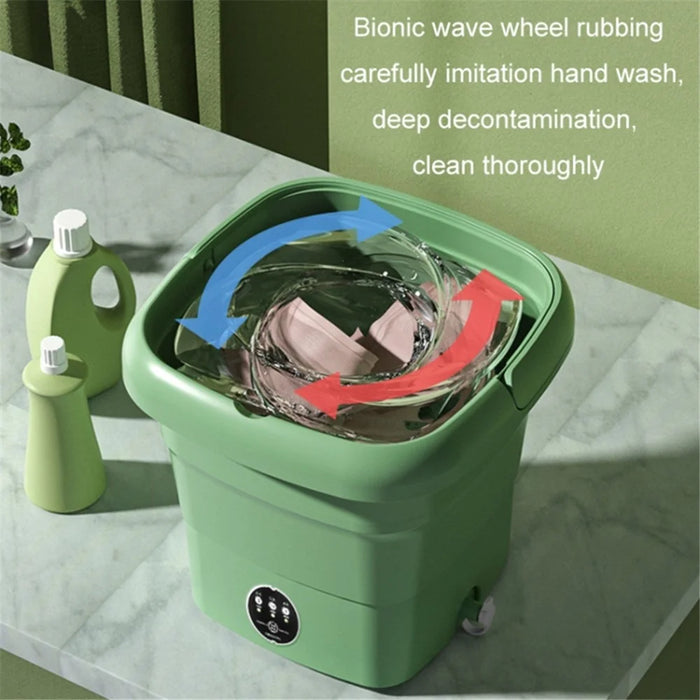 4.5L Mini Foldable TPE+PP Washing Machine Blue Light Antibacterial Timing Underwear Cleaning Machine, EU Plug - Green - 4