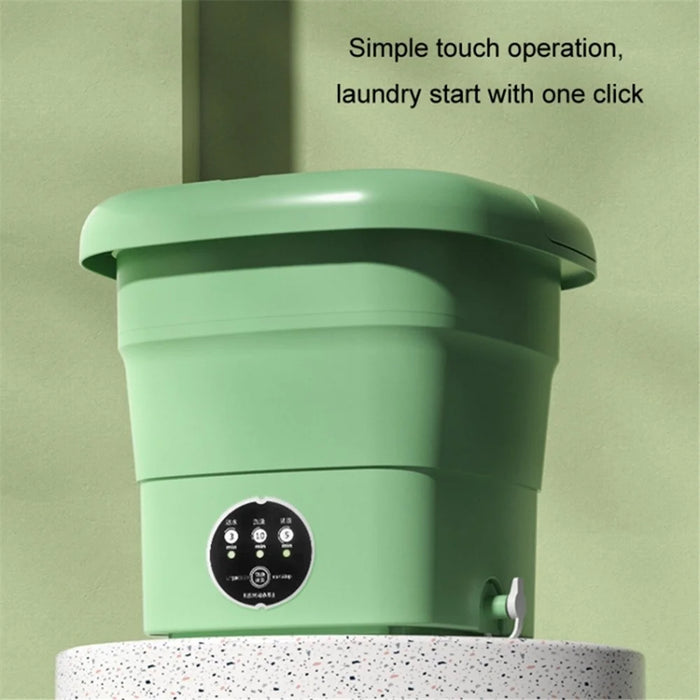 4.5L Mini Foldable TPE+PP Washing Machine Blue Light Antibacterial Timing Underwear Cleaning Machine, EU Plug - Green - 7