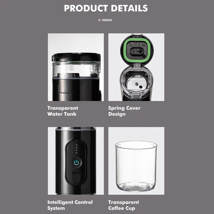 CF-1801BGC+ 90ml Wireless Heating Espresso Machine Car Electric Coffee Maker for Traveling Camping (BPA Free, No FDA Certificate) - Black - 7