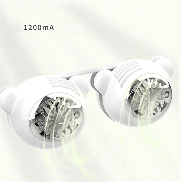C16 Foldable Rechargeable Hanging Neck Fan Cute Panda Student Kids Fan Cooler - White - 3