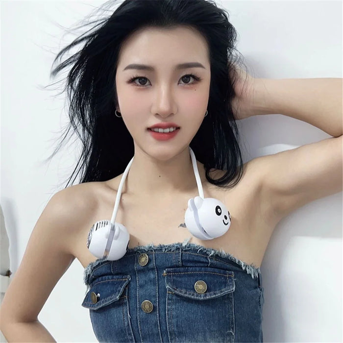 C16 Foldable Rechargeable Hanging Neck Fan Cute Panda Student Kids Fan Cooler - White - 5