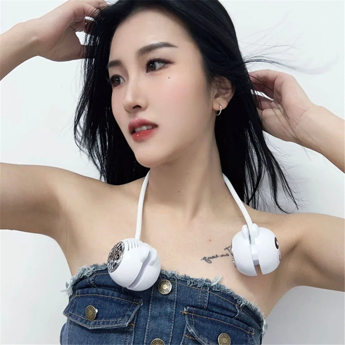 C16 Foldable Rechargeable Hanging Neck Fan Cute Panda Student Kids Fan Cooler - White - 6