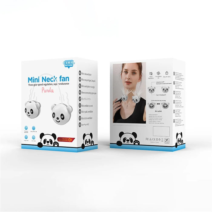 C16 Foldable Rechargeable Hanging Neck Fan Cute Panda Student Kids Fan Cooler - White - 7