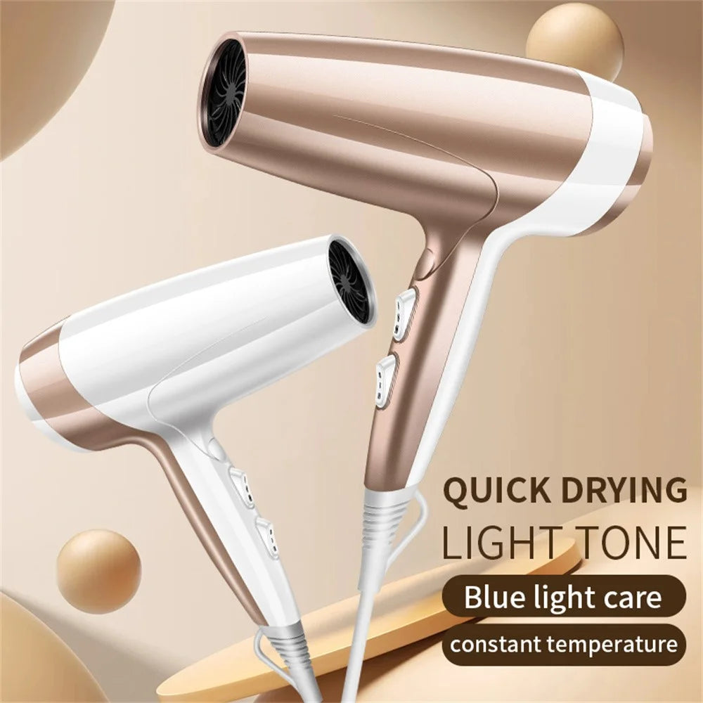 2000W High Power Hair Dryer Blue Light Care Negative Ion Quick Drying Hair Styling Tool, EU Plug - Gold - 7