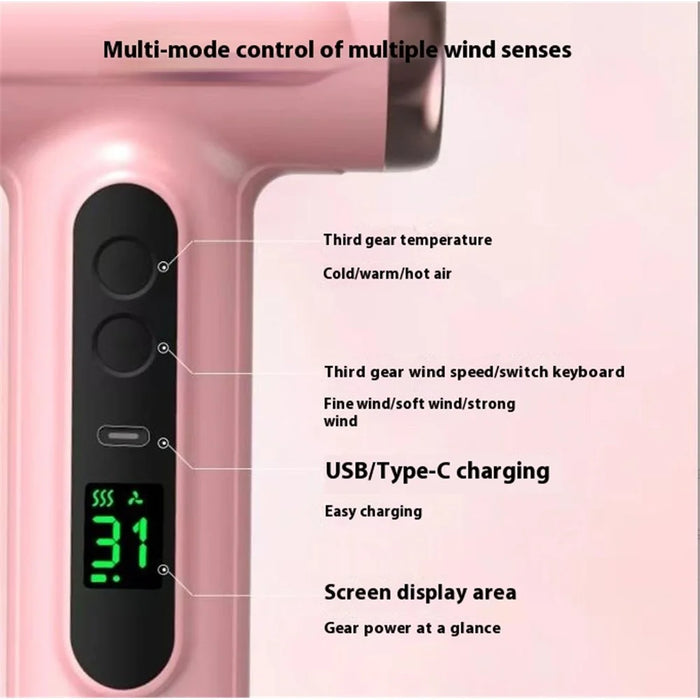 Cordless Ionic Hair Dryer 3 Mode Rechargeable Blow Dryer Travel Hair Dryer - Pink - 4
