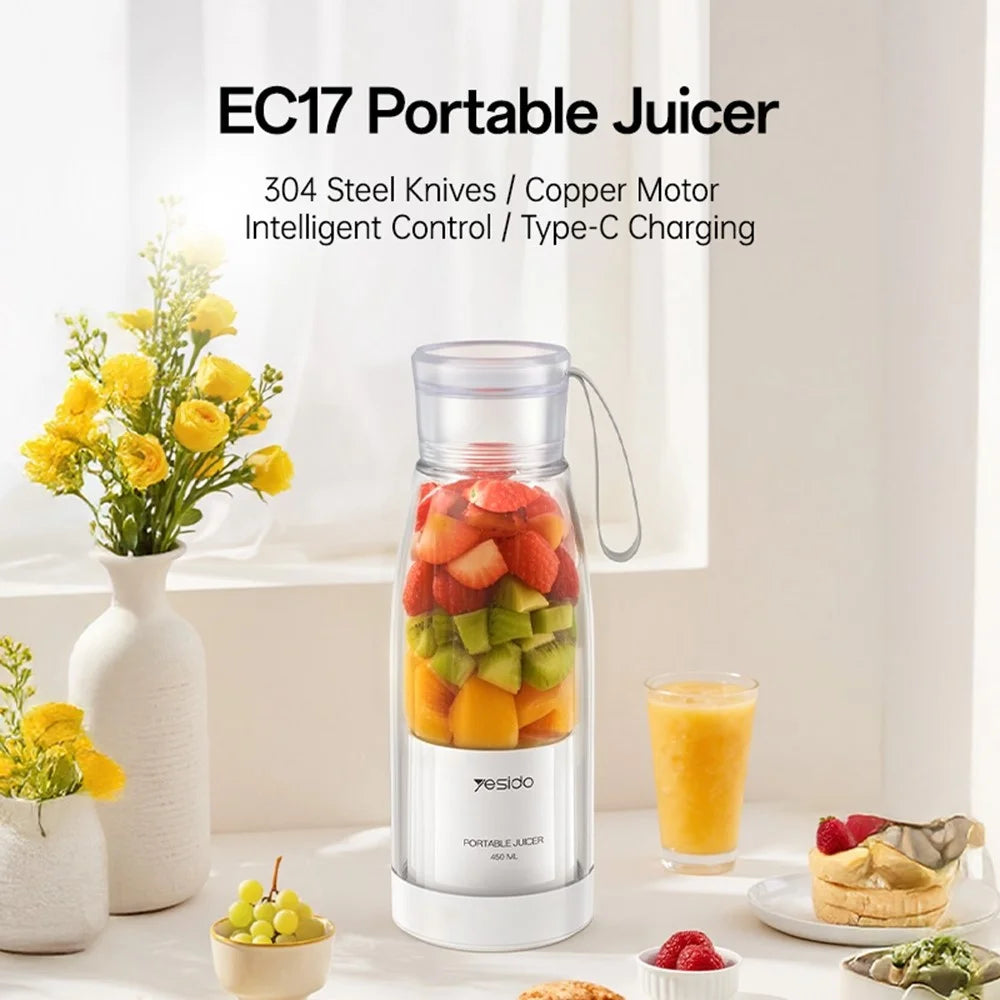 YESIDO EC17 450ml Portable Juicer 18500 RPM 80W Rechargeable 304 Stainless Steel Blender (BPA Free, No FDA) - 2