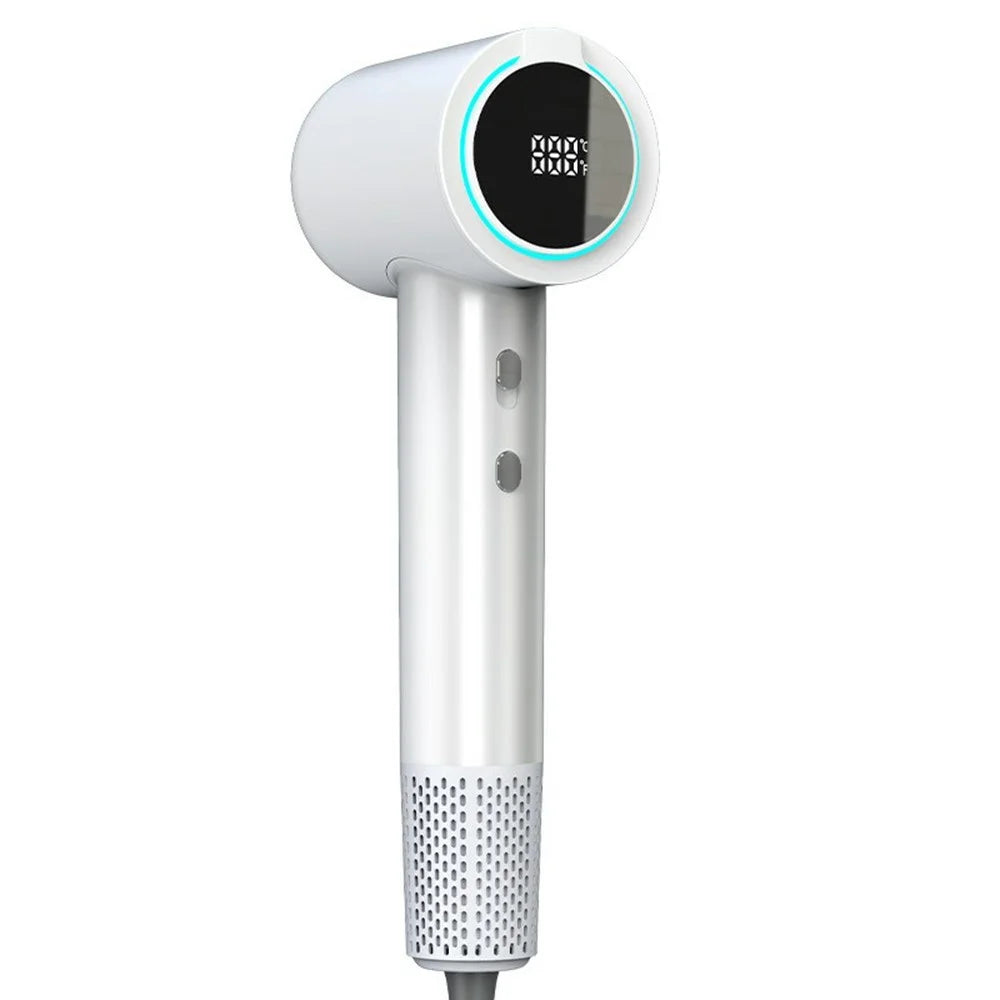 XM604 Bladeless High Speed Negative Ion Hair Dryer with LED Digital Display, EU Plug 1.8m Cable - White - 1