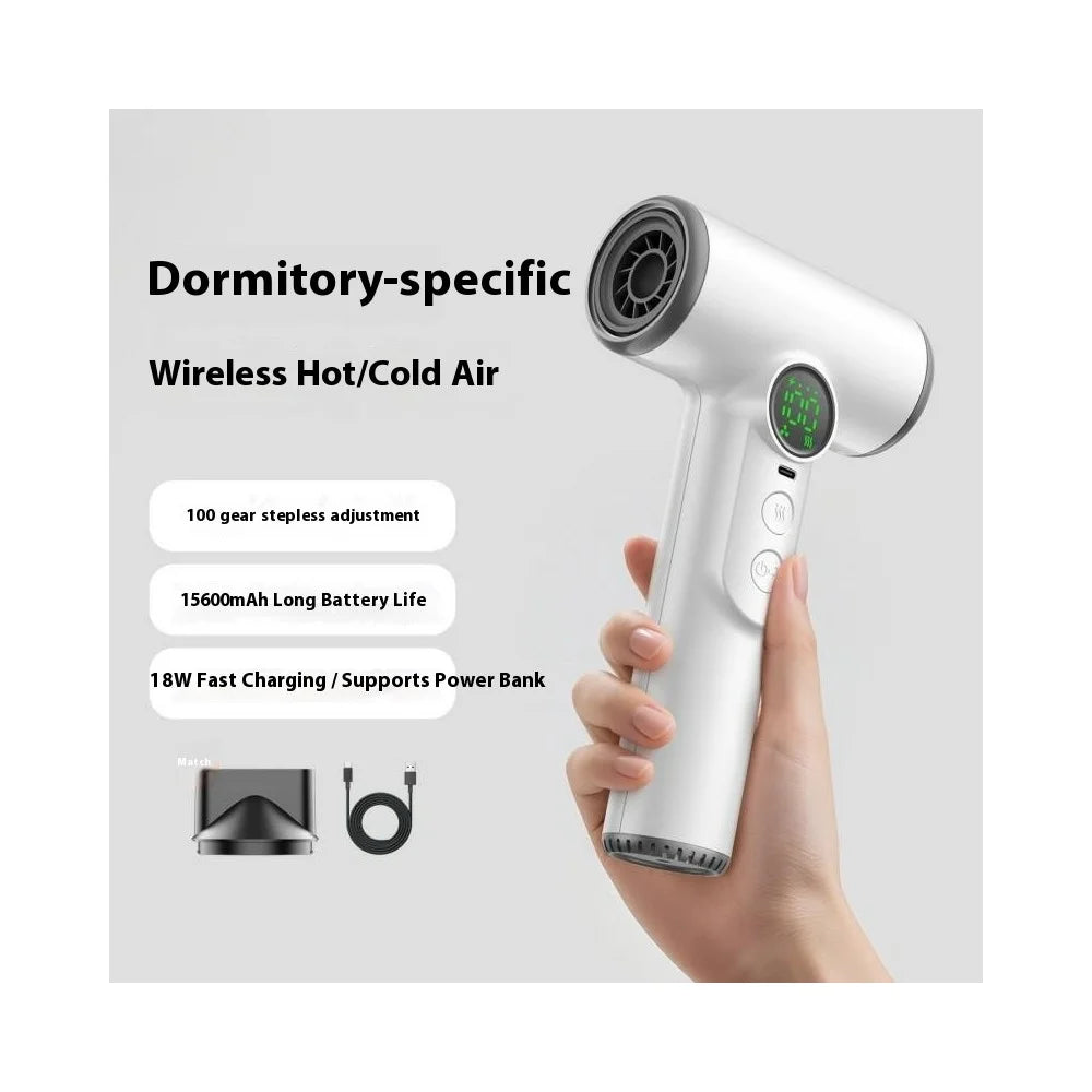 Wireless Hair Dryer Powerful Airflow for Dorm Students / Outdoor Travel Portable Blow Dryer - White - 3
