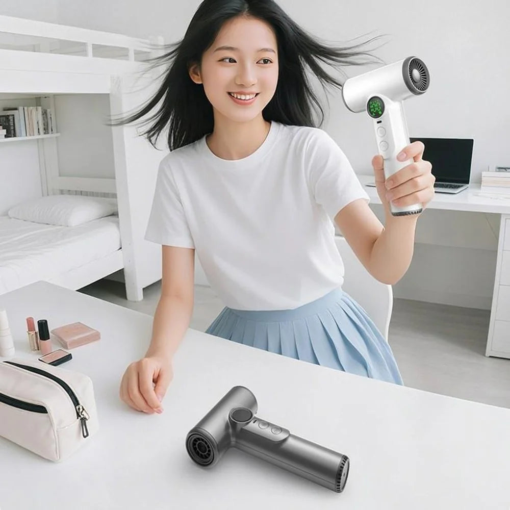 Wireless Hair Dryer Powerful Airflow for Dorm Students / Outdoor Travel Portable Blow Dryer - White - 5