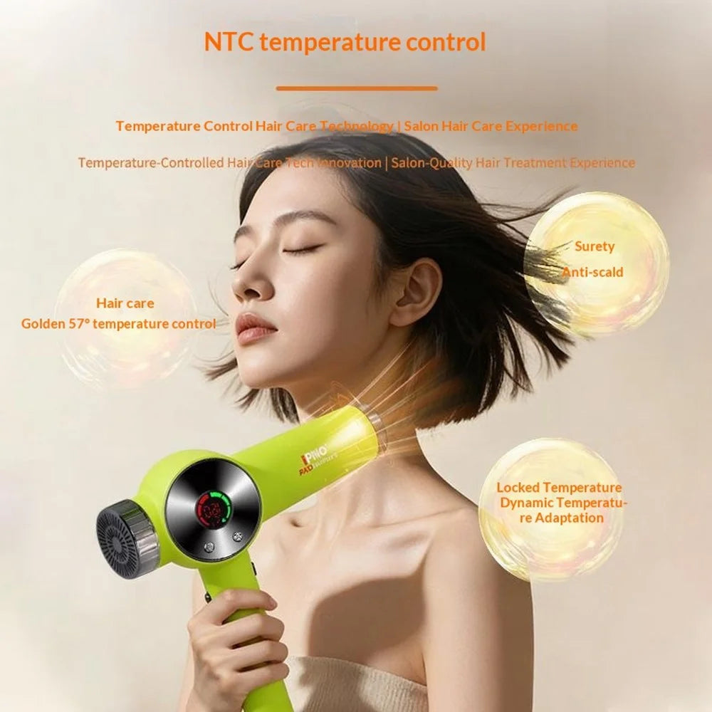 IPRO Brushless Motor Hair Dryer 110000RPM Professional High Speed Negative Ion Blow Dryer for Salon Styling - EU Plug  /  Green - 4