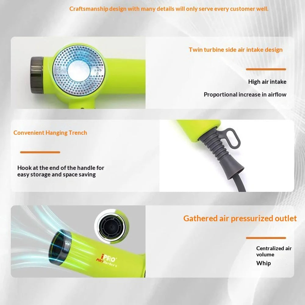 IPRO Brushless Motor Hair Dryer 110000RPM Professional High Speed Negative Ion Blow Dryer for Salon Styling - EU Plug  /  Green - 6
