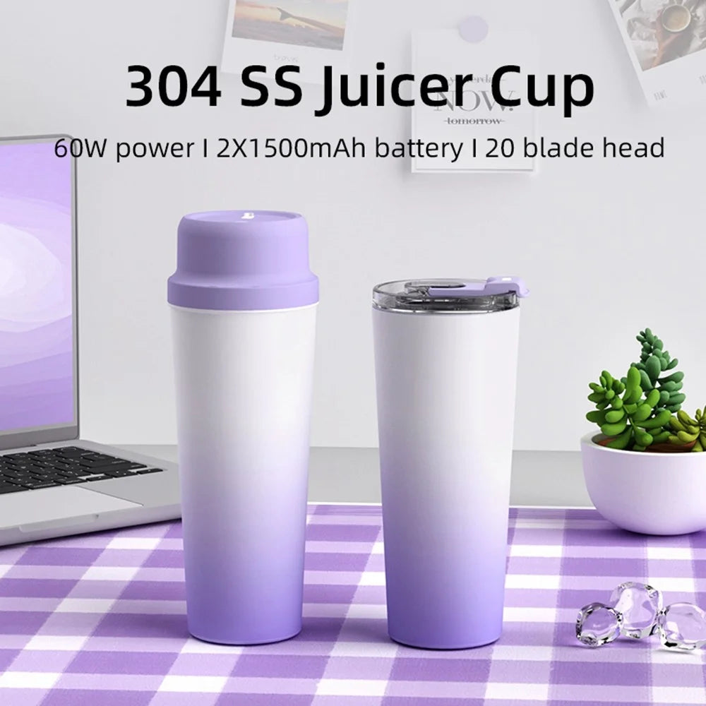BDL-009 Cordless Portable Juicer 2 in 1 Blender 650ml 304 Stainless Steel 21000RPM for Outdoor (BPA Free, No FDA) - Gradient Purple - 5
