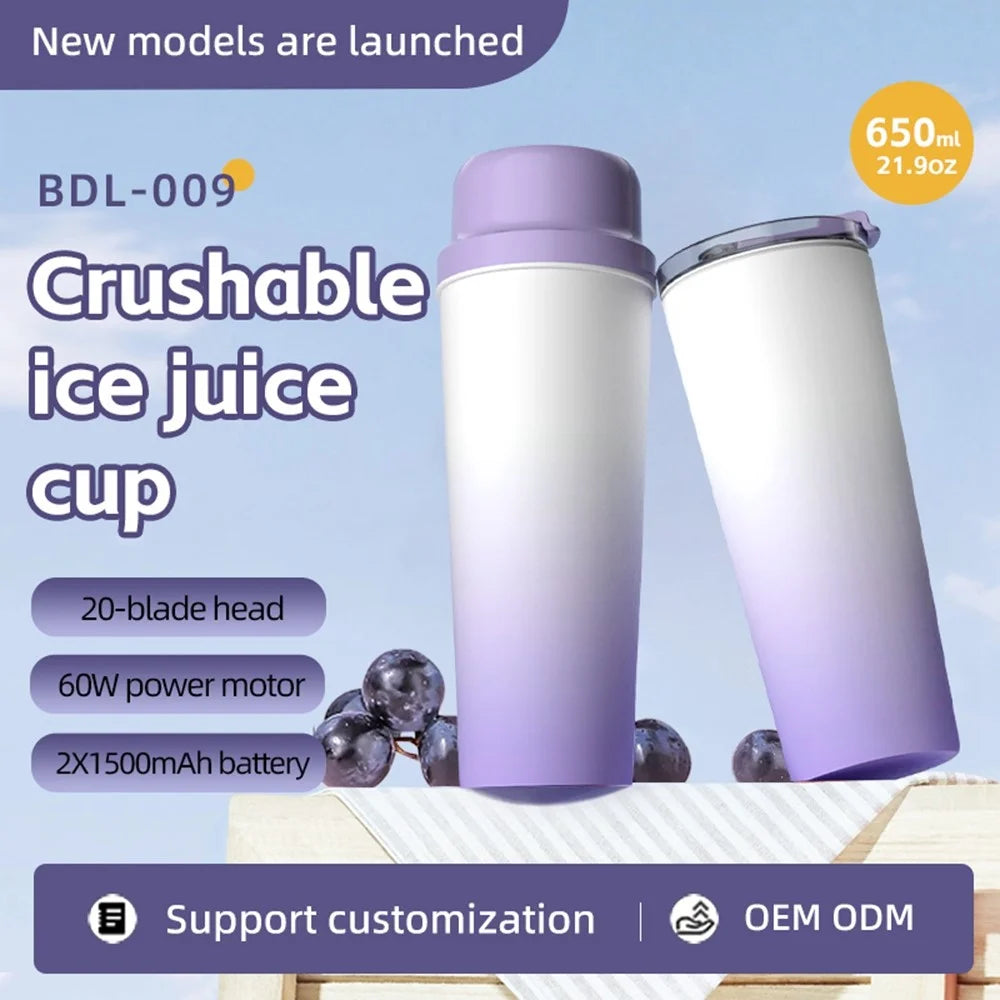 BDL-009 Cordless Portable Juicer 2 in 1 Blender 650ml 304 Stainless Steel 21000RPM for Outdoor (BPA Free, No FDA) - Gradient Purple - 6