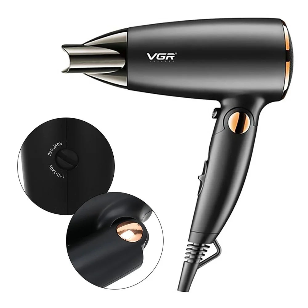 VGR V-439 Folding Handle Hair Dryer 1200W-1600W Portable Hairdryer Powerful Hot Cool Wind Blow Dryer for Hair Care (EU Plug) - 2