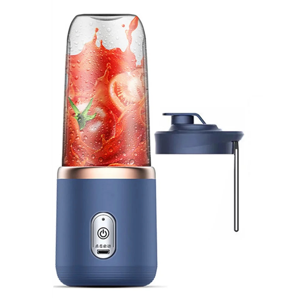 6 Blade Portable Juicer Cup USB Smoothie Blender Wireless Fruit Squeezer, with Cup Lid (BPA Free, No FDA Certificate) - Blue - 1