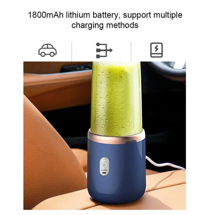 6 Blade Portable Juicer Cup USB Smoothie Blender Wireless Fruit Squeezer, with Cup Lid (BPA Free, No FDA Certificate) - Blue - 3