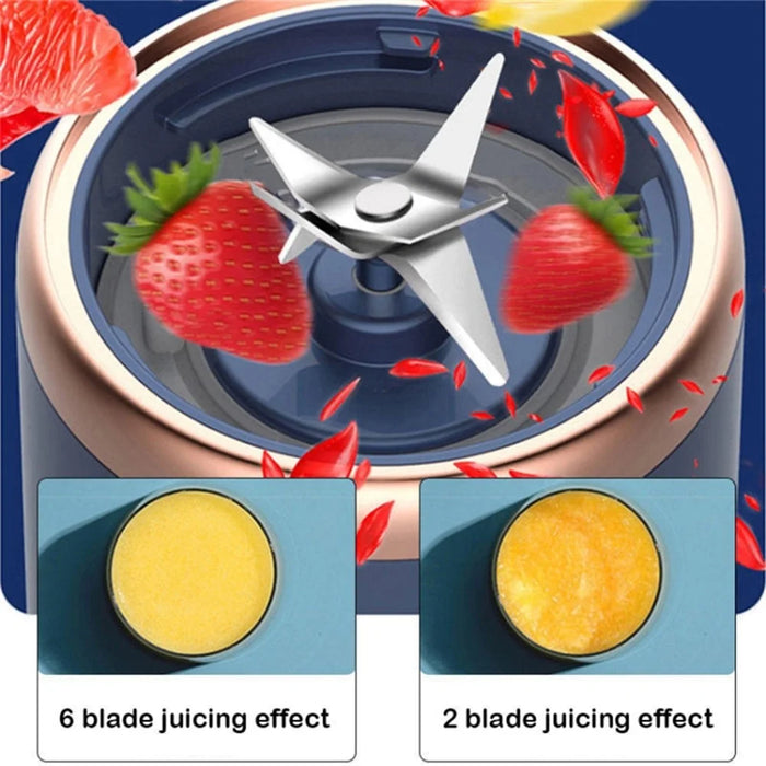 6 Blade Portable Juicer Cup USB Smoothie Blender Wireless Fruit Squeezer, with Cup Lid (BPA Free, No FDA Certificate) - Blue - 5