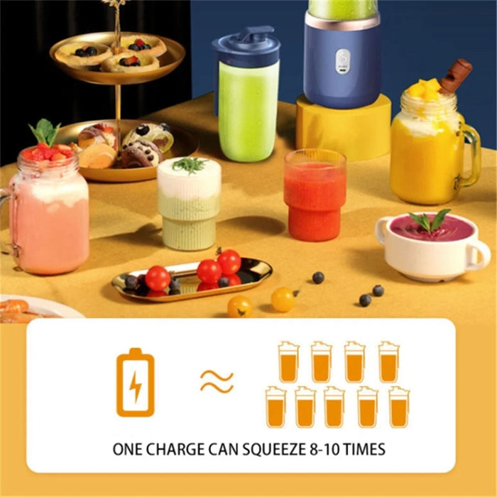 6 Blade Portable Juicer Cup USB Smoothie Blender Wireless Fruit Squeezer, with Cup Lid (BPA Free, No FDA Certificate) - Blue - 7