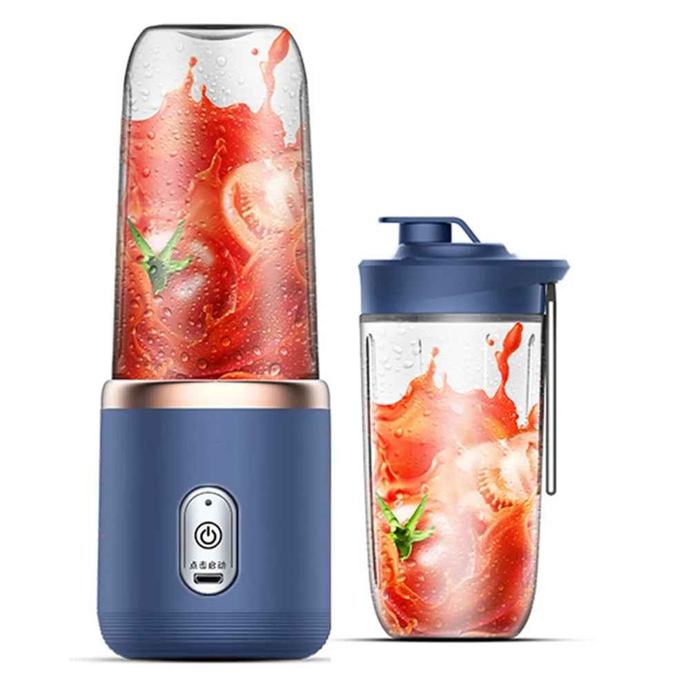 Portable Juicer Cup USB Smoothie Blender 6 Blade Wireless Fruit Squeezer, with Drinking Cup (BPA Free, No FDA Certificate) - Blue - 1