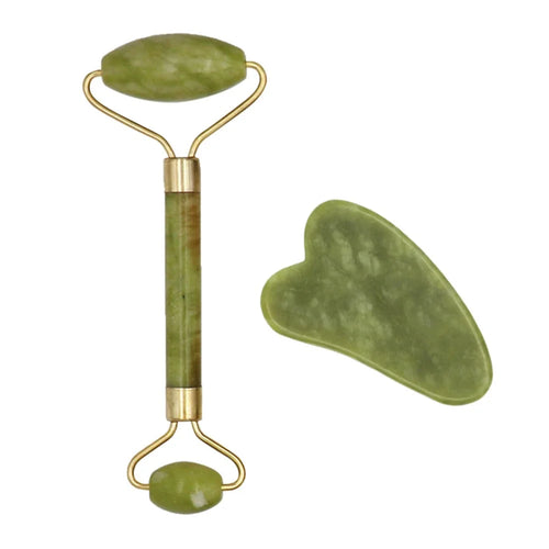 Natural Jade Massage Roller + Guasha Scraper Face Slimming Anti-Aging Puffy Eyes Neck Facial Skin Care Tools - 1