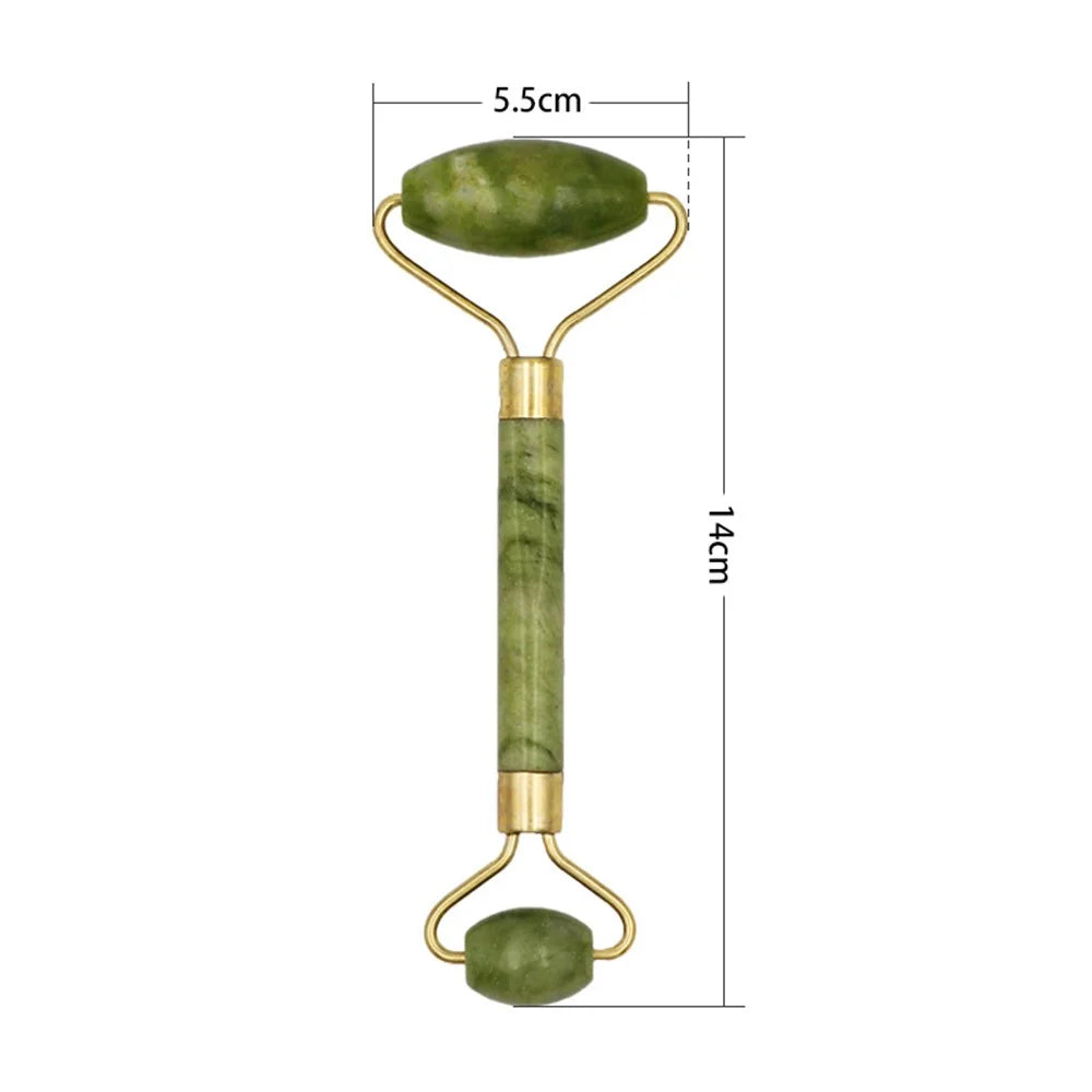 Natural Jade Massage Roller + Guasha Scraper Face Slimming Anti-Aging Puffy Eyes Neck Facial Skin Care Tools - 5