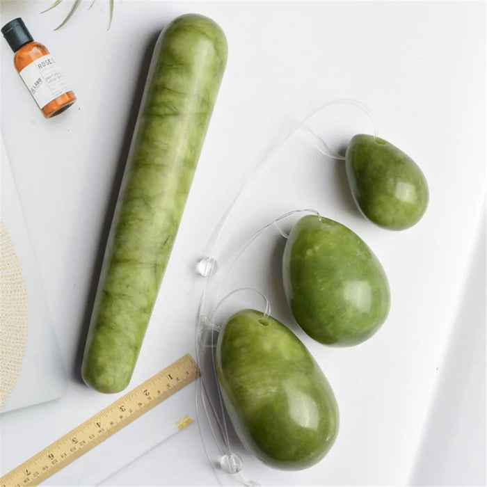 Jade Eggs Massage Stick Beauty Roller Face Body Muscle Massager Health Care Tools Set - 3