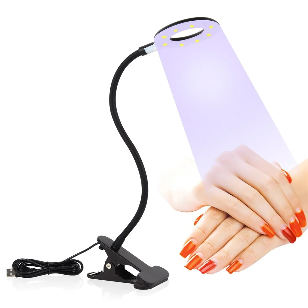 102 Portable USB Nail Extension Nail Polish Curing Lamp Manicure Phototherapy Ring Light with Clip - Black - 1