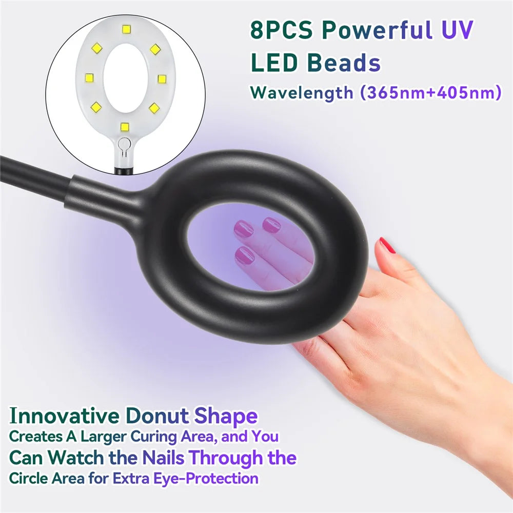 102 Portable USB Nail Extension Nail Polish Curing Lamp Manicure Phototherapy Ring Light with Clip - Black - 2