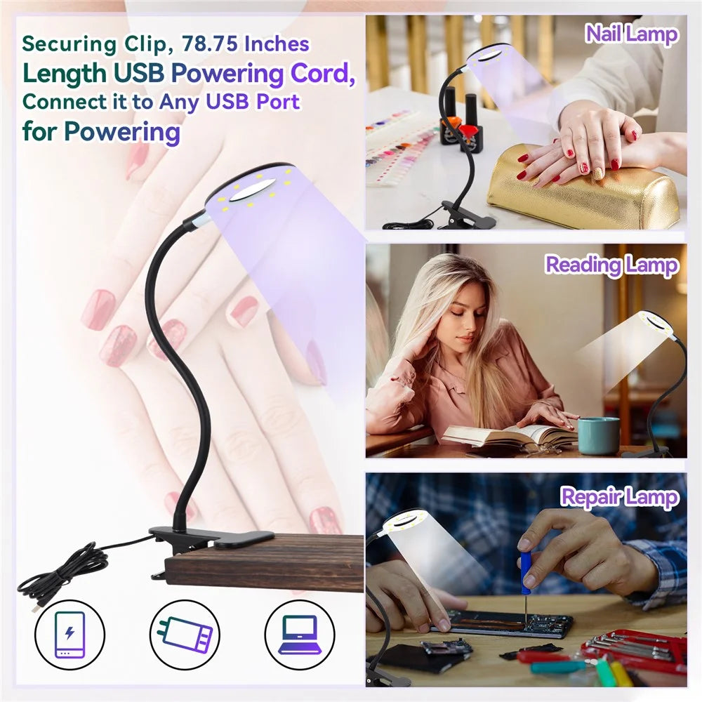 102 Portable USB Nail Extension Nail Polish Curing Lamp Manicure Phototherapy Ring Light with Clip - Black - 5