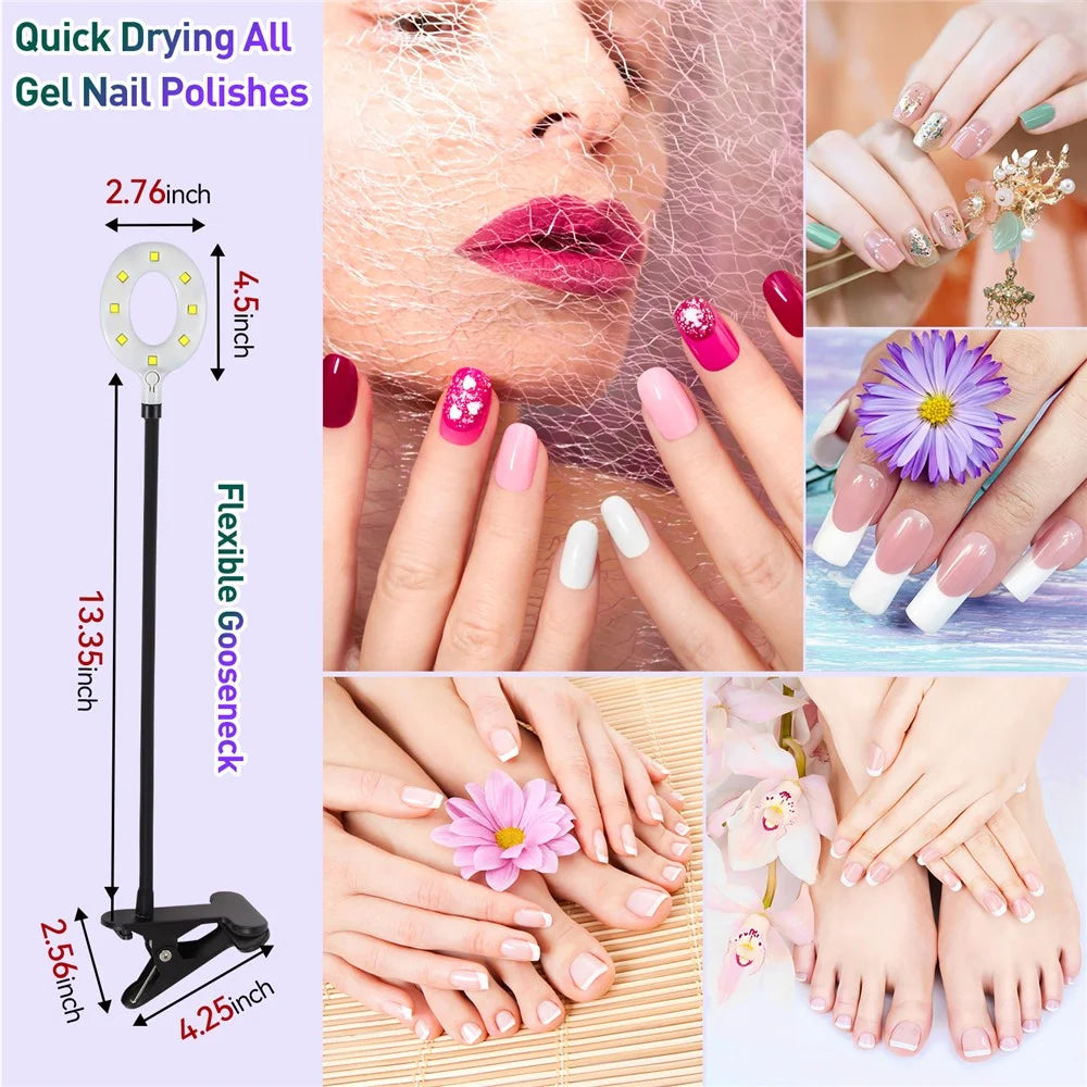 102 Portable USB Nail Extension Nail Polish Curing Lamp Manicure Phototherapy Ring Light with Clip - Black - 7