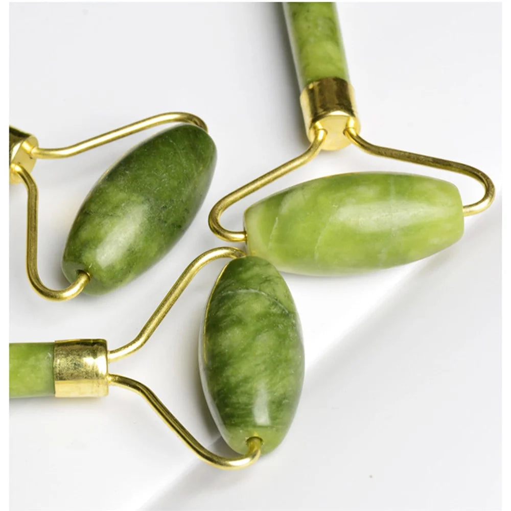 Double Head Natural Jade Stone Facial Massage Roller Skin Relaxation Face Lift Slimming Tool - 3