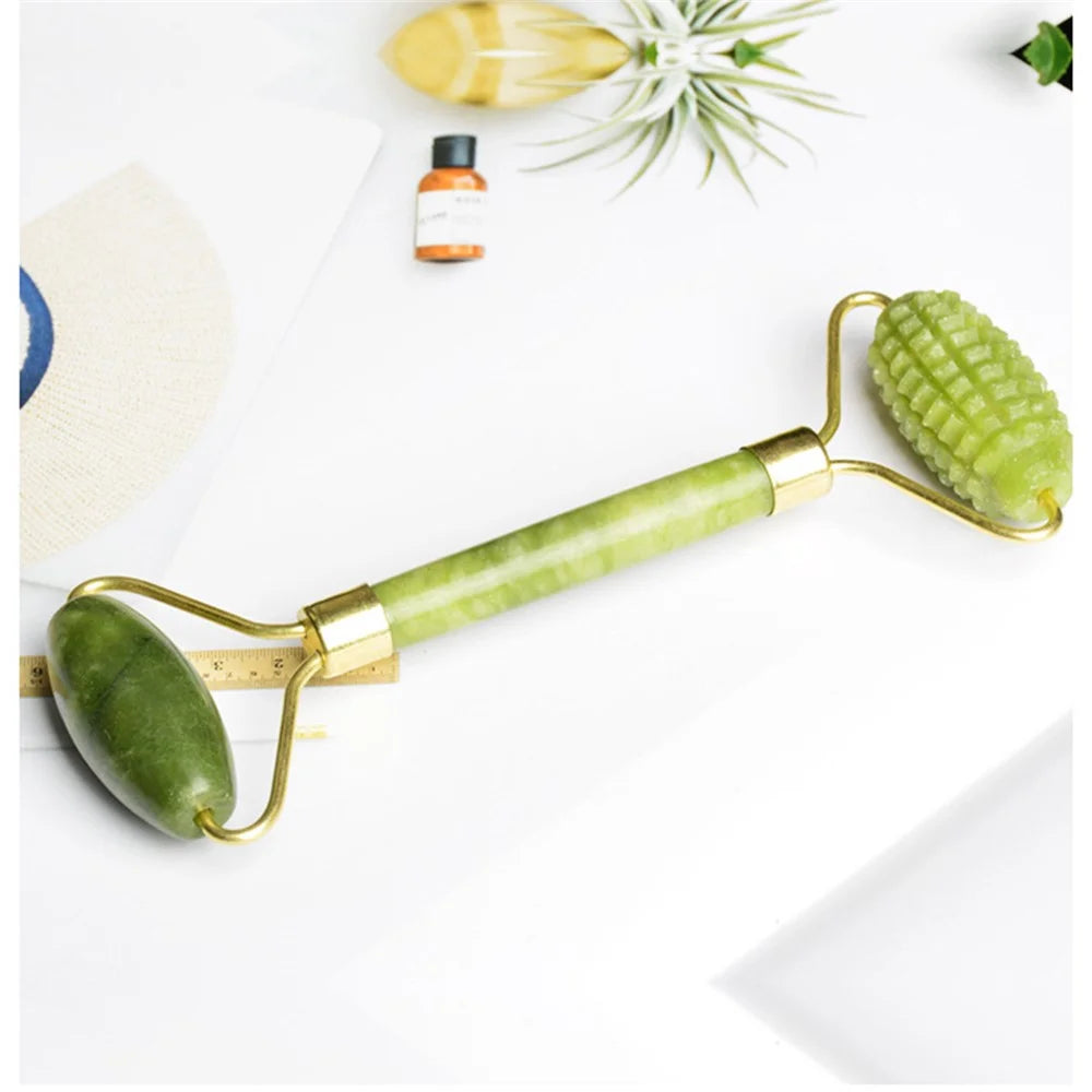 Double Head Natural Jade Stone Facial Massage Roller Skin Relaxation Face Lift Slimming Tool - 4