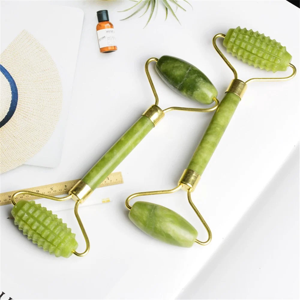Double Head Natural Jade Stone Facial Massage Roller Skin Relaxation Face Lift Slimming Tool - 5