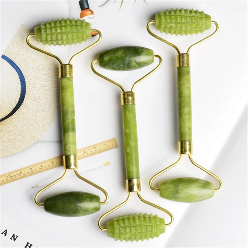 Double Head Natural Jade Stone Facial Massage Roller Skin Relaxation Face Lift Slimming Tool - 6
