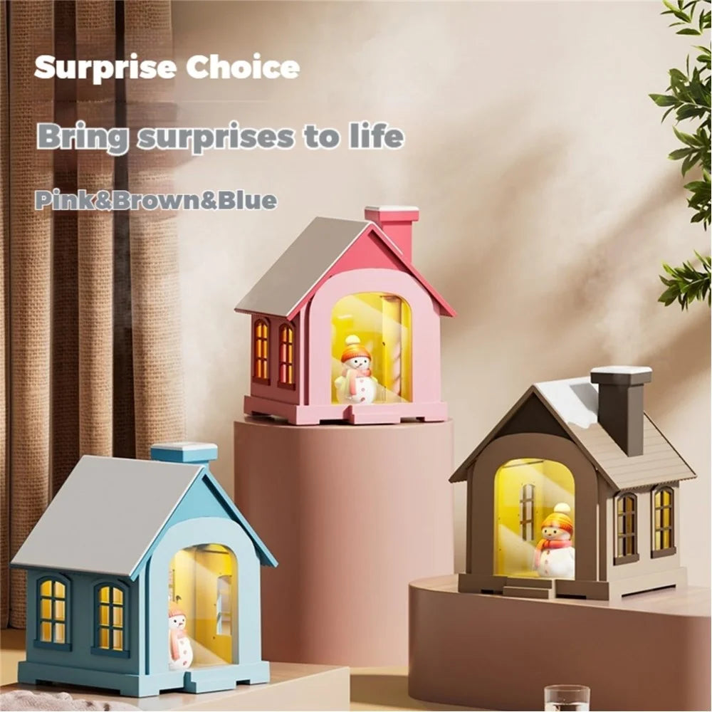 Adorable Snow House Humidifier 500ml Mist Sprayer with Warm Lighting for Desk and Home - Pink - 5