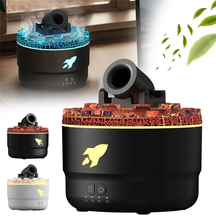 Turret Shape Aroma Diffuser Simulated Volcanic Lava Air Humidifier with 7 Light Colors, US Plug - Black - 2