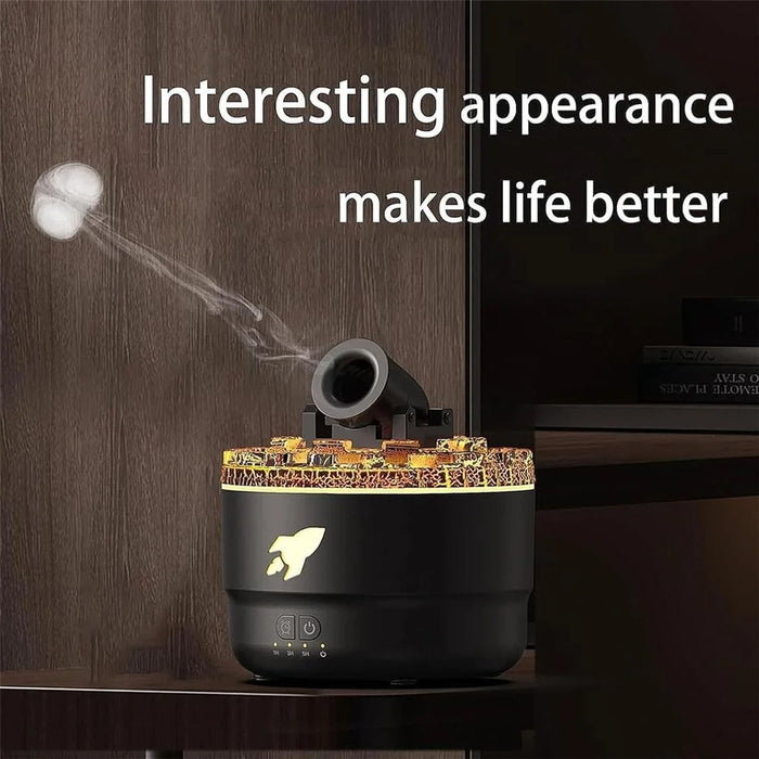 Turret Shape Aroma Diffuser Simulated Volcanic Lava Air Humidifier with 7 Light Colors, US Plug - Black - 3