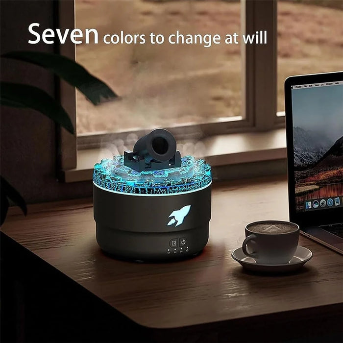 Turret Shape Aroma Diffuser Simulated Volcanic Lava Air Humidifier with 7 Light Colors, US Plug - Black - 4